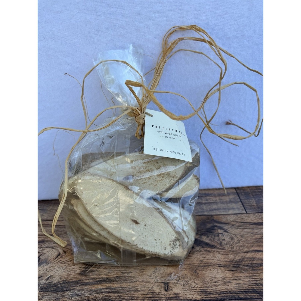 Pottery Barn Oval Wood Slices Set of 14 Rustic Craft Decor NWT